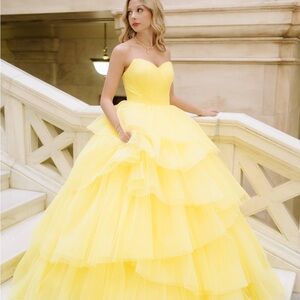 Elegant Yellow Jovani Strapless Gown